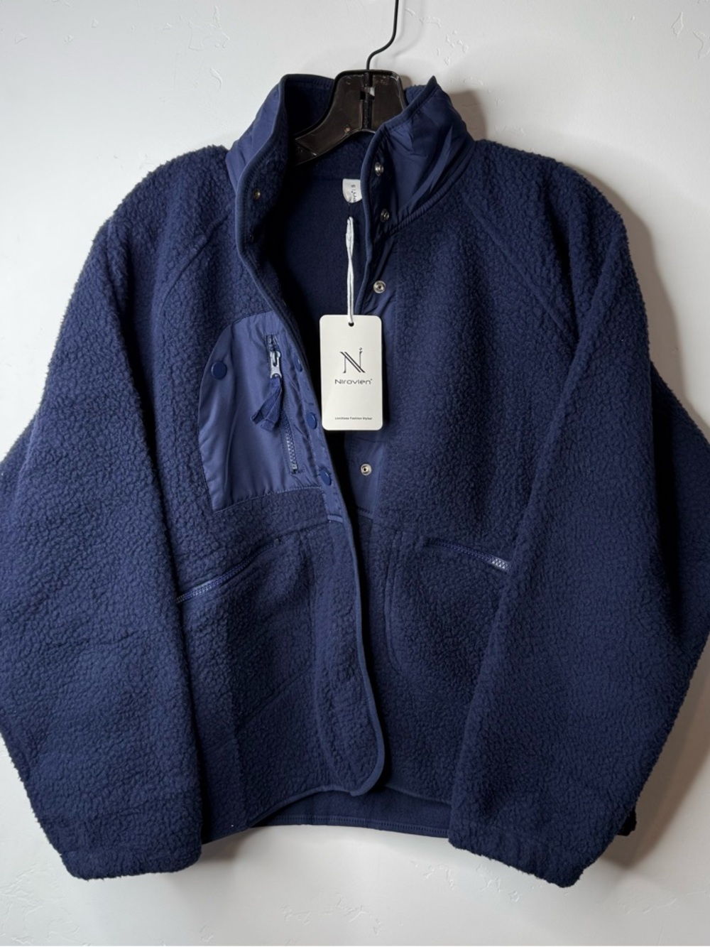 Sherpa Fleece Pullover Jacket Blue Snap Front Cozy Womens Medium NWT
